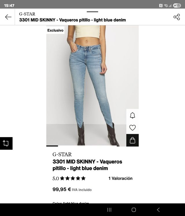 Pantalón mujer g-star high skinny 3301.