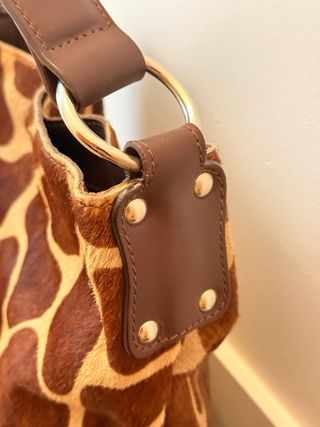 Bolso piel marrón y beige estampado jirafa ..!!