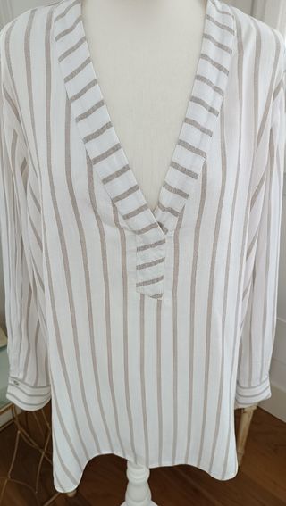 Camisa Samoon rayas beige blanco