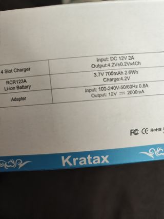 Batería recargable Kratax RCR123A 700mAh - 8 unida