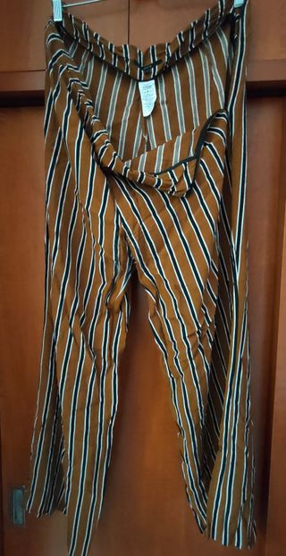 Pantalón marrón ancho con rayas Amitié