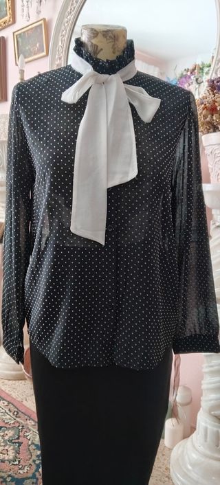 Blusa vintage lunares - Blanca y negra