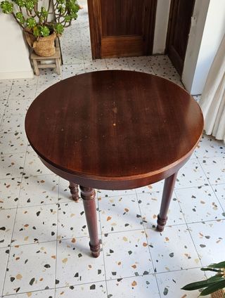 Mesa redonda vintage de madera, mesa camilla