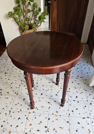 Mesa redonda vintage de madera, mesa camilla