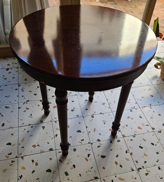 Mesa redonda vintage de madera, mesa camilla