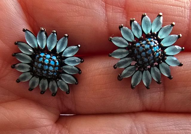 Pendientes flores azules de plata