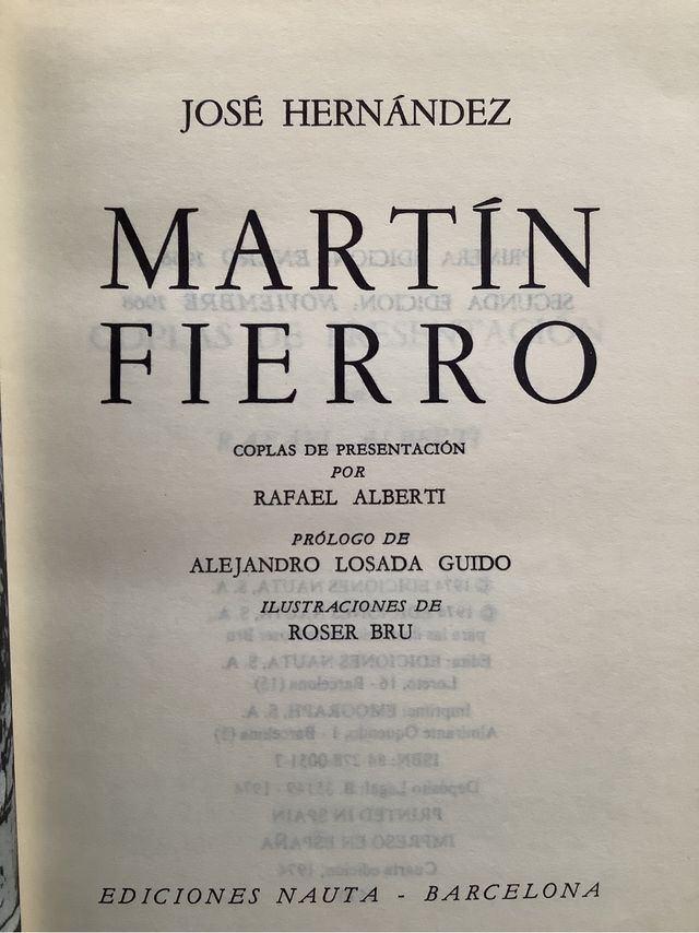 Libro de poemas épicos de “Martin Fierro”