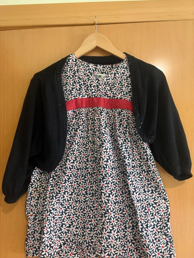 Vestido niña flores + rebeca negra
