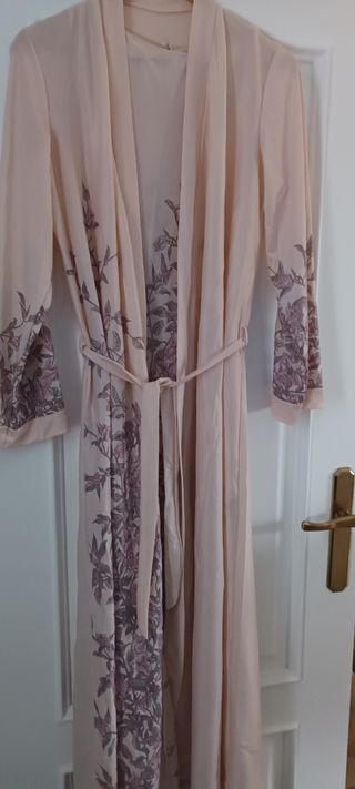 Vestido camisón beige estampado talla S