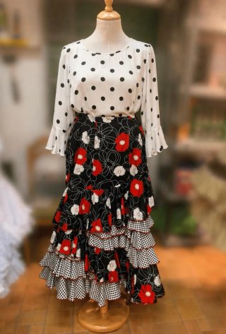 Falda Flamenca Negra y Roja