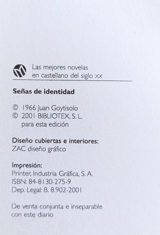 NOVELA "SEÑAS DE IDENTIDAD" DE JUAN GOYTISOLO