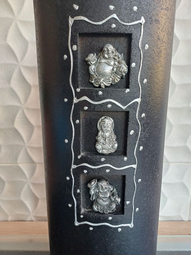 Jarrón Decorativo Buda - Negro y Plata