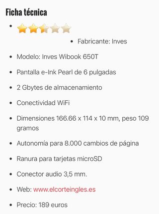 Libro electrónico eReader Inves Wibook 650T 