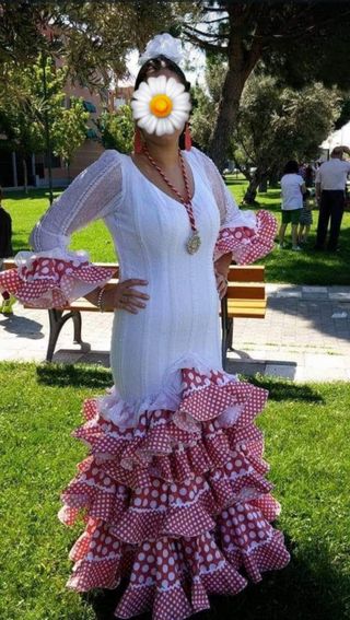 Vestido Sevillanas Blanco-Coral