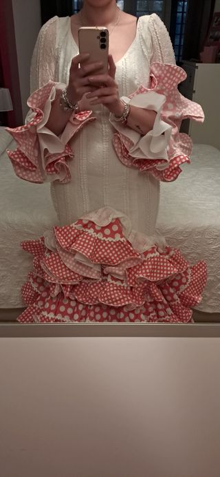 Vestido Sevillanas Blanco-Coral