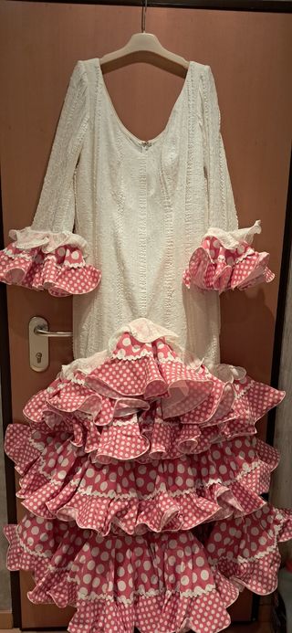 Vestido Sevillanas Blanco-Coral