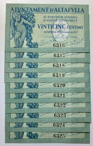 Billete Local/Municipal ALTAFULLA 25 Cent 1937 SC 