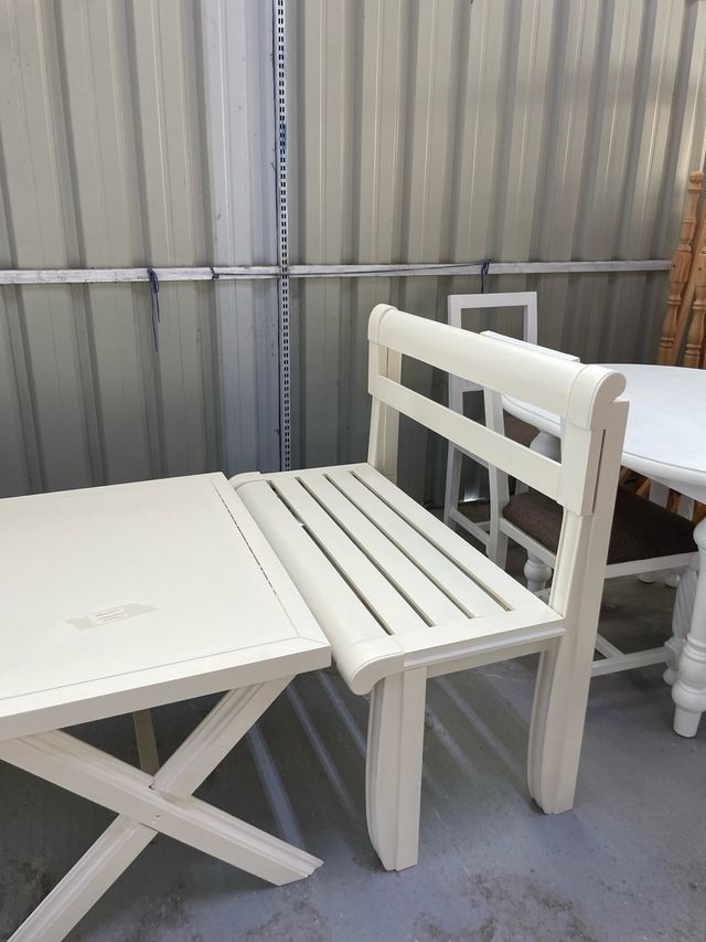 Mesa+bancos exterior blanco -madera