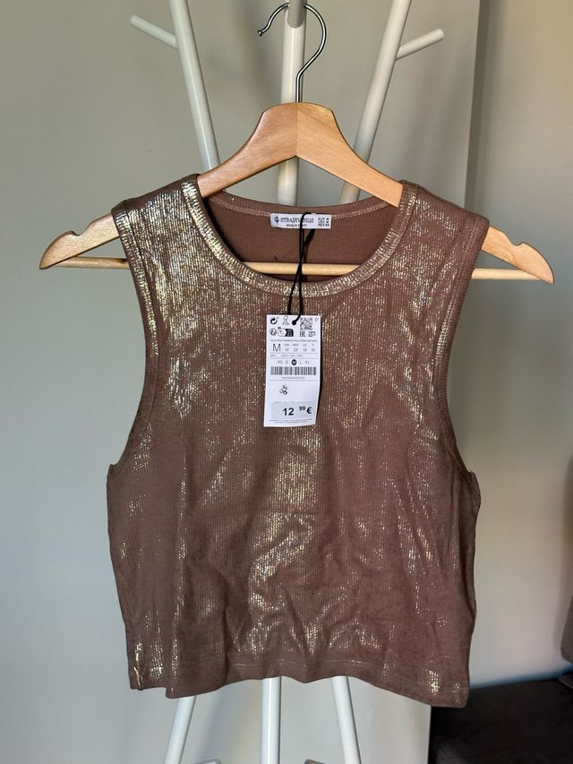 Top Stradivarius marrón dorado M