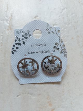 Pendientes acero inoxidable colibrí NUEVO