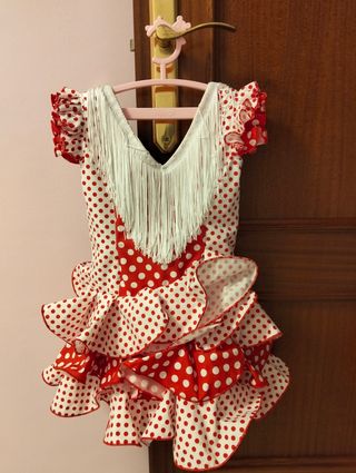Traje gitana niña lunares rojo blanco