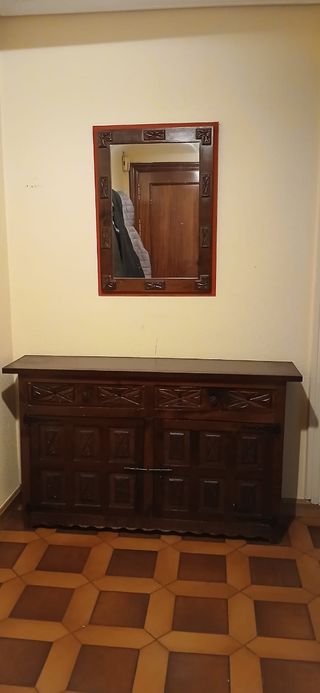 Mesa entrada + espejo madera