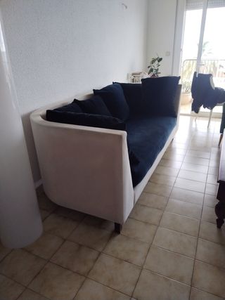 Sofá 3 plazas beige y azul