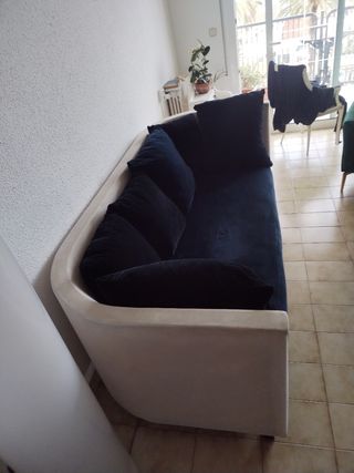 Sofá 3 plazas beige y azul