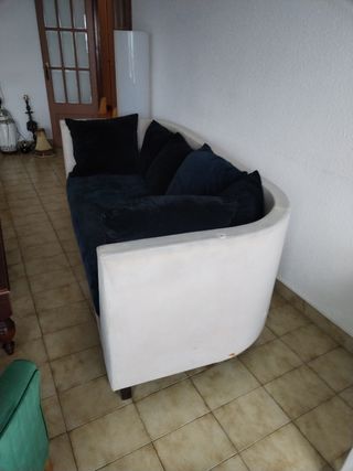 Sofá 3 plazas beige y azul