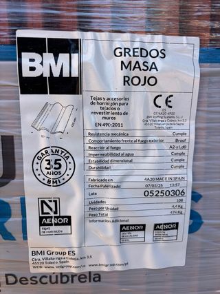 Tejas de hormigon Grecos Masa Roja - Nuevas 370 ud