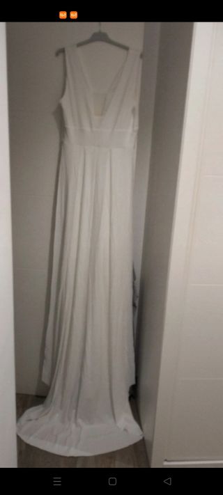 Vestido novia blanco, escote V