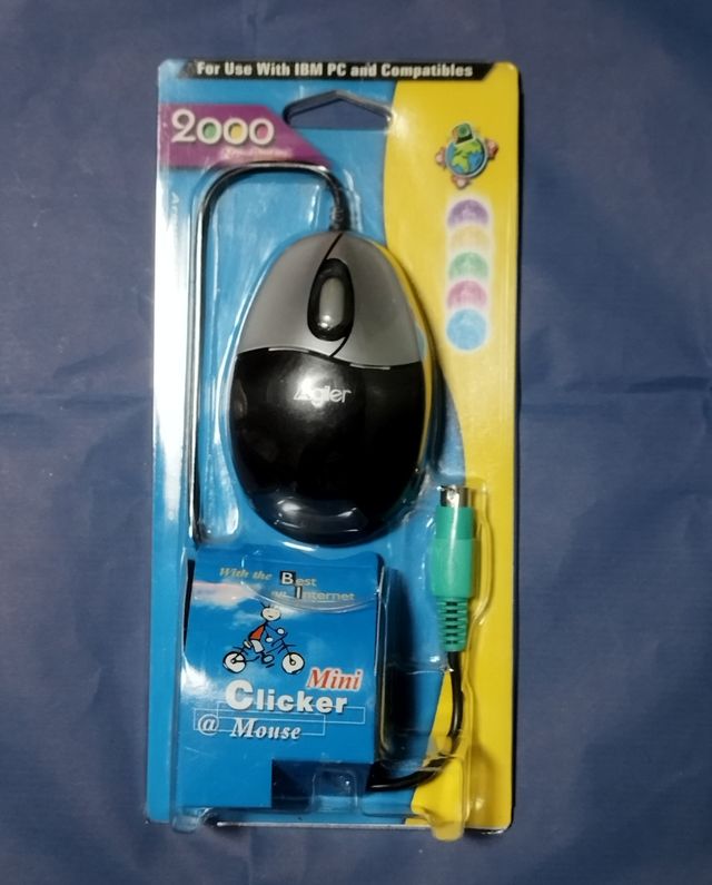 Mini ratón de bola vintage con cable negro y plata