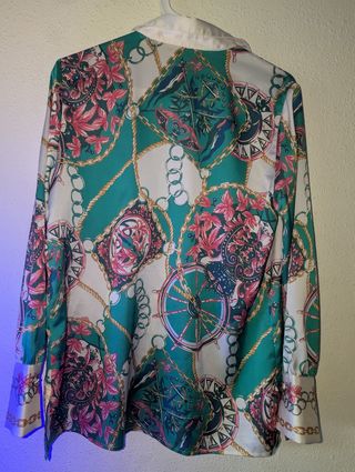 Camisa Uterqüe seda verde-rosa