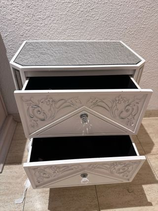 Mesita noche blanca plata espejo