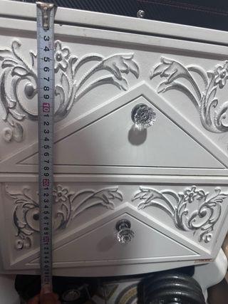 Mesita noche blanca plata espejo