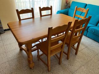 Mesa rústica de madera + 5 sillas