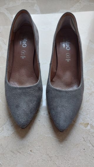 Zapatos MIMAO ante gris tacón piel ante 