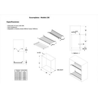 Escurreplatos de Acero Inox para Mueble de 60cm
