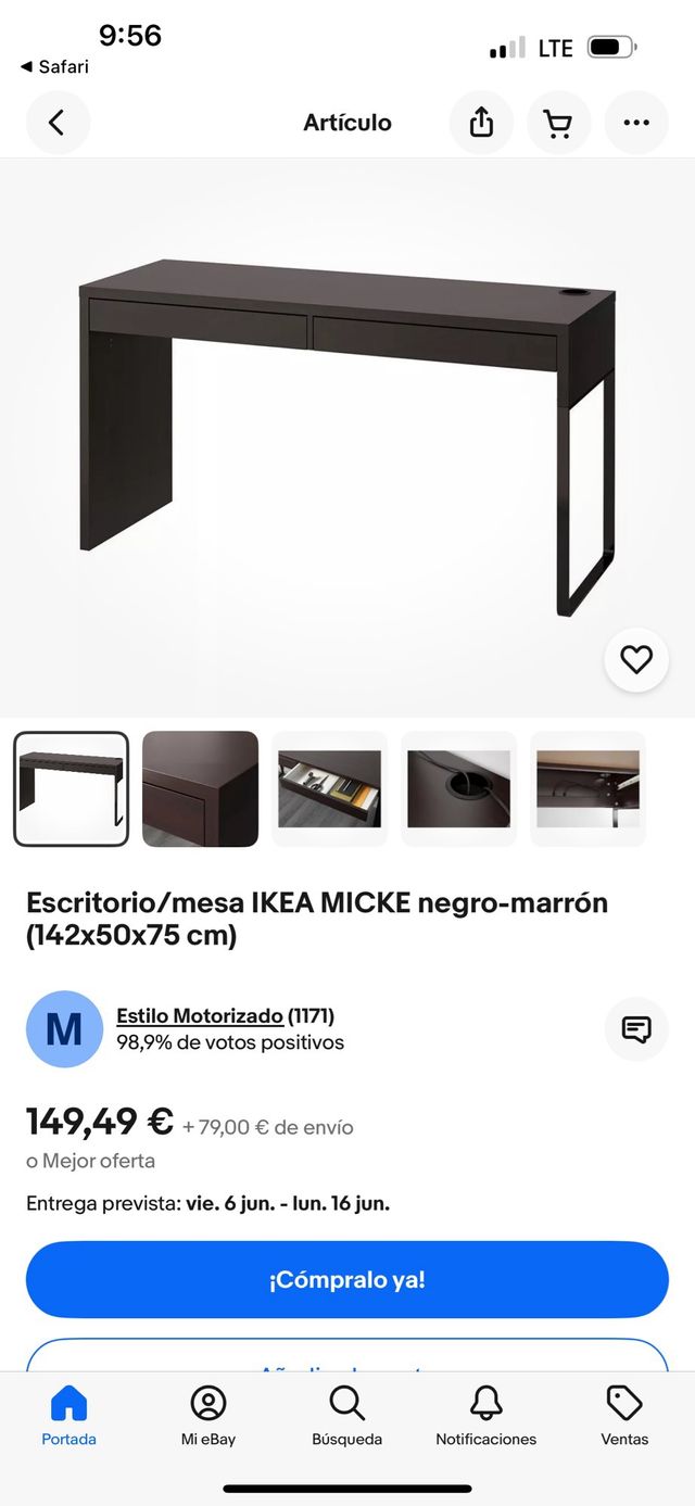 Escritorio IKEA MICKE (142x50x75 cm) marrón oscuro