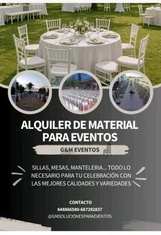 Alquiler Material Eventos. Sillas, Mesas...