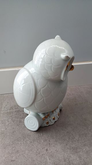 Búho porcelana blanco dorado 22cm