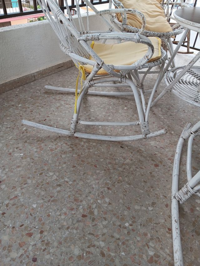 Conjunto jardín mimbre blanco