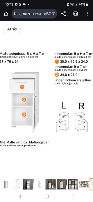 Armario baño blanco Trendteam 37x79x31cm