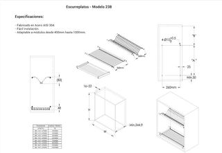Escurreplatos de Acero Inox para Mueble de 90cm