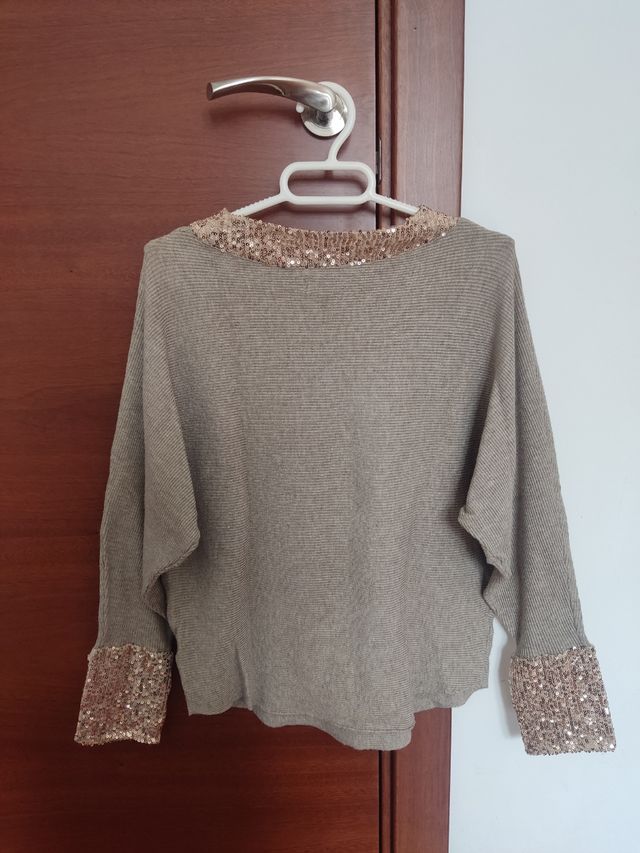 Jersey beige lentejuelas dorado
