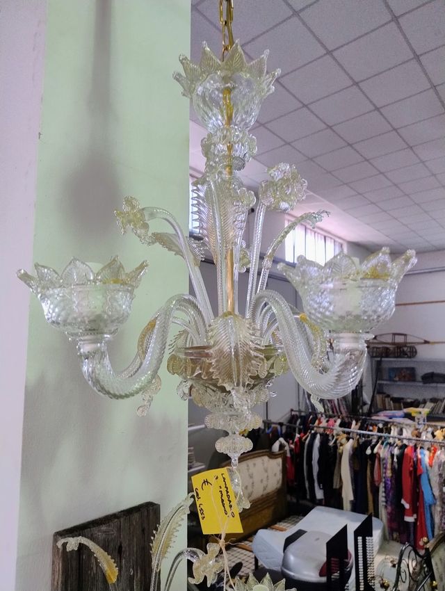 LAMPADARIO DI MURANO - TONI CRISTALLO/AMBRA