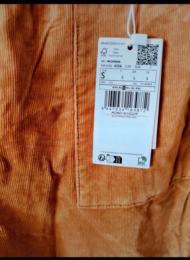 Mono Mango pana marrón - Talla S