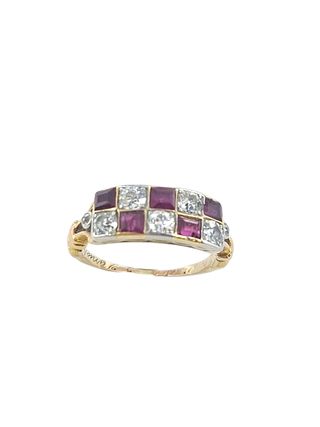 Anillo Art Decó rubíes brillantes oro