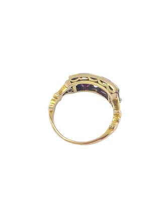 Anillo Art Decó rubíes brillantes oro