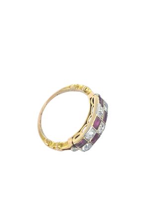 Anillo Art Decó rubíes brillantes oro